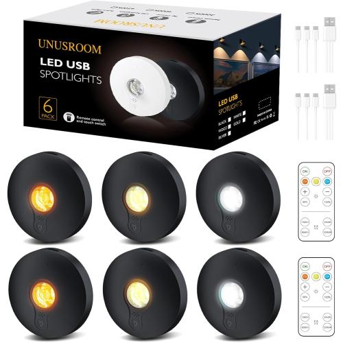 Rechargeable Puck Lights,LED Under Cabinet Lighting,2000mAh Battery Operated Tap Stick on Lights,Touch&Remote Controls Dimmable Wireless Closet Light for Kitchen (Black-3color, 6)