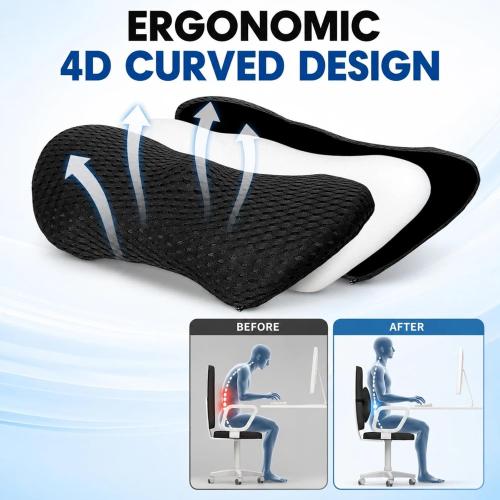 Lumbar Support Pillow - Memory Foam Back Cushion for Chair