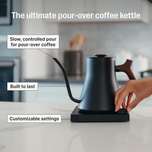 Fellow Stagg EKG Pro Studio Edition Electric Gooseneck Kettle - Pour-Over Coffee, Tea, Quick Heating, Precise Temperature Control, Scheduling, Built-in Brew Timer-Matte Black with Walnut Handle, 0.9 L