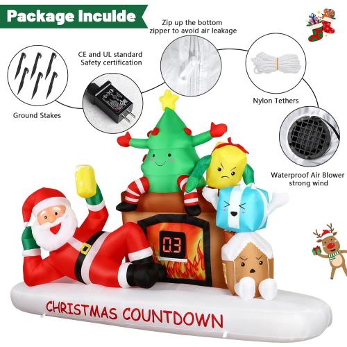 Alupssuc 8 FT Christmas Inflatable Outdoor Decorations with LED Christmas Countdown Clock, Santa,Tree,Fireplace and Gift Boxes, Lighted Blow Up Lawn Yard Clearance for Indoor Xmas Holiday Party Decor