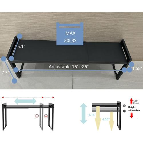 2 Pack Expandable Cabinet Shelf Organizer 16-26 L Stackable Kitchen Counter Shelves Rack Stand Sink Riser Countertop Storage Black (Narrow 5.1”D)