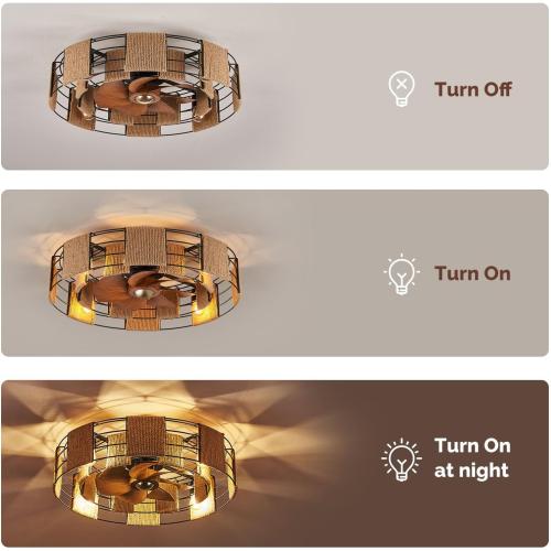Orison 22 Caged Low Profile Ceiling Fan With Light, Remote, and App Control - Flush Mount, 7 Blades, 6 Speeds, 4 Bulbs