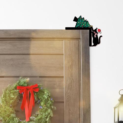 Pigort Christmas Decorations Funny Black Cat Door/Window Coner Toppers Windows Walls DIY Craft for Christmas Party Ornament (Black cat 2)