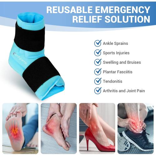 Comfytemp Large Ankle Foot Ice Pack Wrap for Plantar Fasciitis Relief, Ankles Brace for Sprained Ankle, Heel Spur, Swelling, Achilles Tendonitis, Pain, Hot & Cold Therapy, Surgery Get Well Gift, 2 Pcs