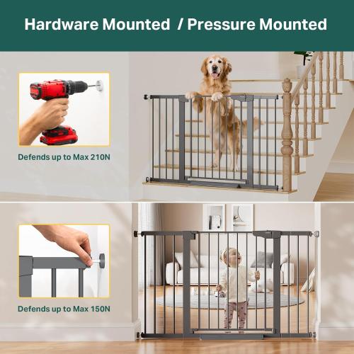 Cumbor 30-51.5 in Extra Wide Baby Gate for Stairs, Dog Gate, Cool Gray | Mom's Choice Awards Winner, Auto Close with Double Lock for Doorways, Child Gate for Toddlers & Pets, Pressure Mounted