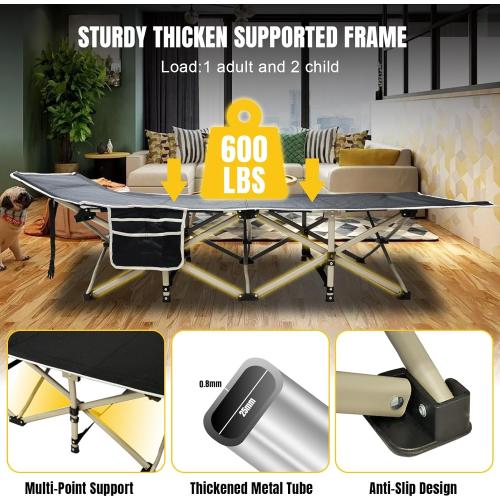 YELLOW JACKET Folding Camping Cot for Adults,600LBS Max Load,28 Wide Sleeping Cot with Removable Thick Mattress Portable Foldable Camping Bed with Carry Bag for Camp,Home,Office,Travel,Black