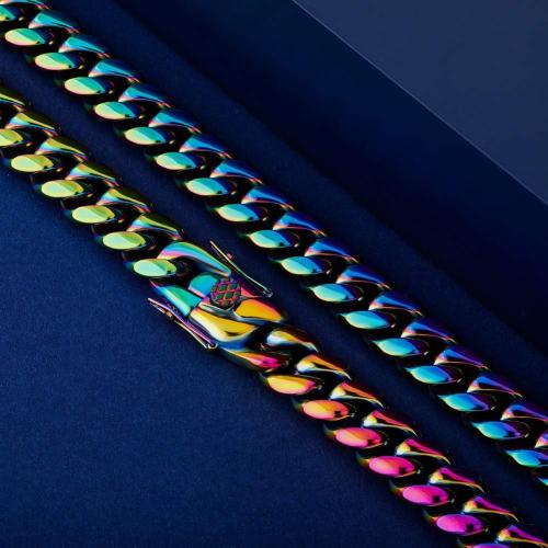 TOPGRILLZ Colorful Cuban Link Necklace 10,14mm Stainless Steel Solid Rainbow Gold Silver Hip Hop Miami Cuban Chunky Thick Chain Necklace For Men Women