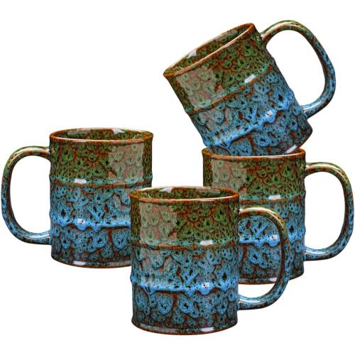 Coffee Mugs Set of 4,12 Oz Coffee Cups Ceramic, Perfect for Office Family Gatherings - Dishwasher and Microwave Safe (4, Green and Blue)