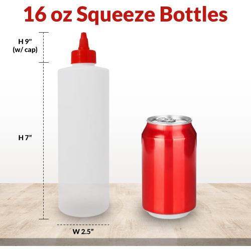 Reli. Plastic Squeeze Bottles, 16 oz. | 8 Pack | Condiment Squeeze Bottles for Sauces | Clear w/Red Twist Cap | 16 Ounce Hot Sauce, Ketchup | Condiments, Olive Oil, Liquids