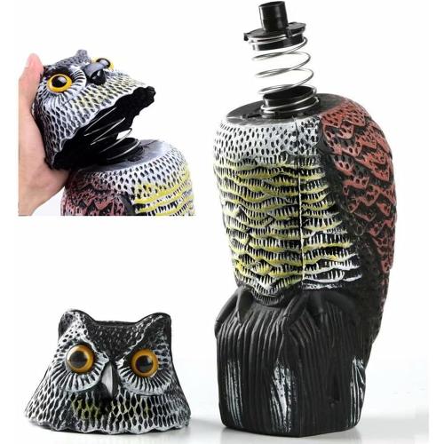 Owl Decoy 360 Rotate Head, Scarecrow Fake Owls Natural Enemy Realistic Owls to Scare Birds Away