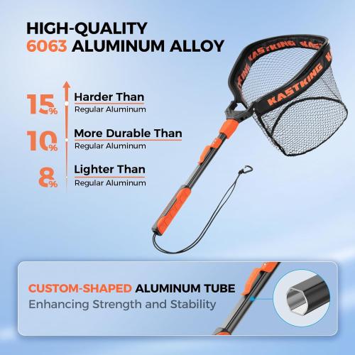 KastKing Titanet Fishing Net, Durable Aluminum Handle, Non-Slip Hi-Vis Grip, Compact Bag & Lanyard, Ideal for Kayak, Lake, Fly, or River Fishing, 2 Net Options