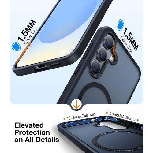 TORRAS Magnetic Shockproof for Samsung Galaxy S25 Case, Fit for MagSafe, 4X Military Grade Protection, Translucent Hard Back Slim Case for Samsung S25 Case, Anti-Fingerprint Anti-Scratch, Black