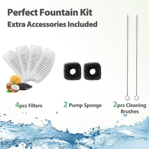 Size 2L ORSDA Cat Water Fountain Stainless Steel, 2L Pet Fountain for Cats Inside, Dog Water Dispenser, Automatic Cat Drinking Fountains with 6 Replacement Filters for Cats, Small Dogs