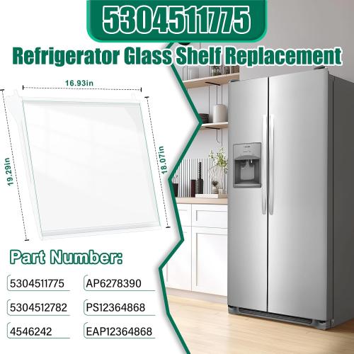Upgraded 5304511775 Refrigerator Tempered Glass Shelf Assembly Replacement Compatible with Frigidaire Side-by-Side Refrigerator Glass Shelf Replace FFSS2615TD0 FFSS2615TD1 Refrigerator Parts