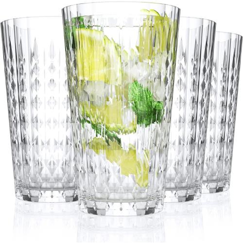 BELLAFORTE Shatterproof Acrylic Drinking Glasses, Set of 4, 19oz - Bondi Beach Stackable Highball Glasses - Unbreakable Plastic Cups Reusable for Party, Gifting - BPA Free - Dishwasher Safe - Clear