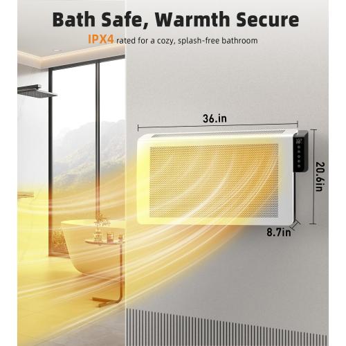 Convection Space Heaters for Indoor Use Large Room, 1500W Infrared Bathroom Heater with Remote, IPX4, 24Hrs Timer, Stand & Wall Panel Heater with Adjustable Thermostat for Office Bedroom Use