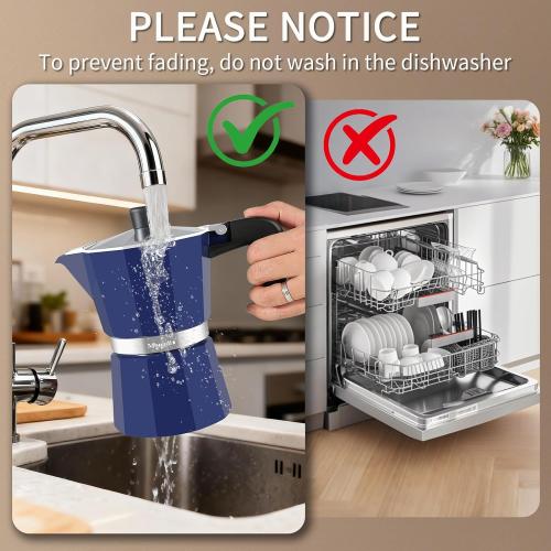 Mongdio Stovetop Espresso Maker Moka Pot, Stove Top Cuban Coffee Maker, Italian Greca Mocha Pot, 9 Espresso Cups, 15 oz - Blue