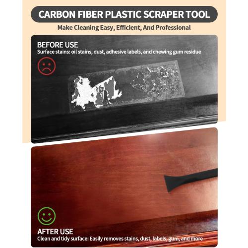 12 PCS Carbon Fiber Plastic Scrapers Tool, Non-Scratch Scraper Tool for Tight Spaces, Multi-Purpose Label Scraper Pen-Shaped, for Car Cleaning Supplies, Kitchen, Crevices, Stains (Black)