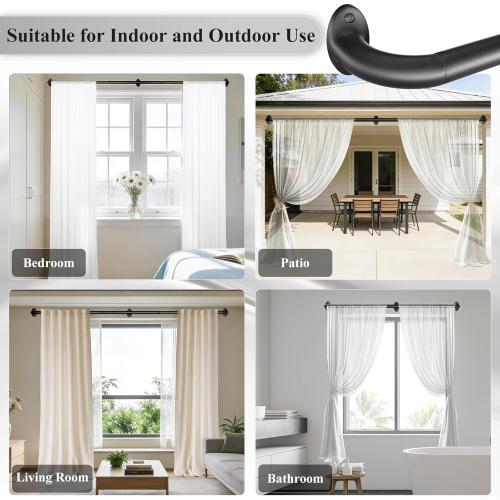 Wrap Around Black Curtain Rod for Windows 48-84 Inch, 1 Inch Heavy Duty Blackout Curtain Rod 34-95 Inches, Adjustable Curved Metal Drapery Rod, Matte Black