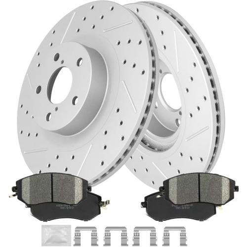 Front Brake kit, Drilled & Slotted Brake Rotors and Disc Brake Pads, for 2011-2014 Subaru Impreza/Forester, for 2013-2014 Subaru Legacy/Outback/XV Crosstrek