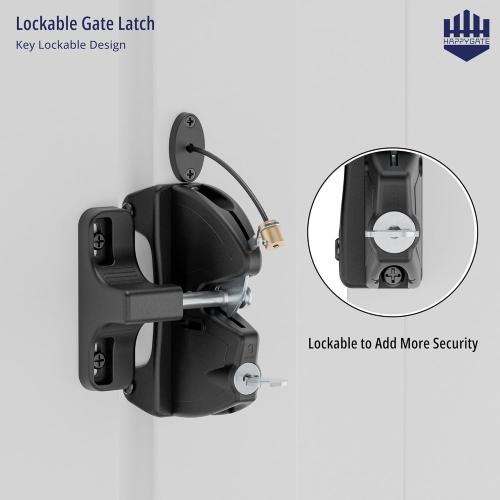 Key Lockable Two Sided Gate Latch for Wooden Fence with Pull Cord