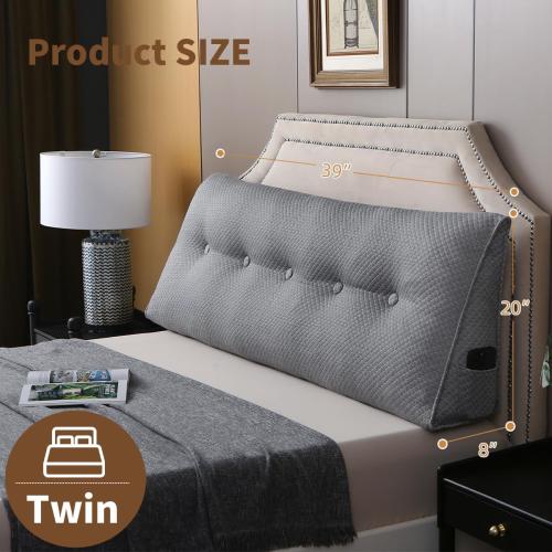 Color White Wedge Headboard Pillow for Bed, Twin Dorm Headboard Pillow Support for Sitting Up, Reading, Relaxing, Bolster Pillow with Removable Washable Cover,