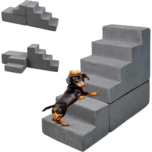 30 Inch Dog Stairs&Steps- 6 Steps for High Beds 30-36 High, Non Slip Foam Ramp for Small Dogs/Cats & Older Pets Grey
