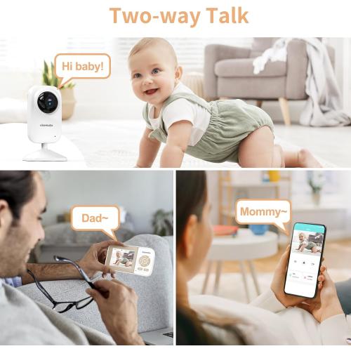 ebemate Video Baby Monitor Camera with 2 Camera,2.8 LCD Screen Video & Audio No Glow Night Vision,2-Way Talk Audio Cam Baby Monitoring 1200FT Range EBE28-2