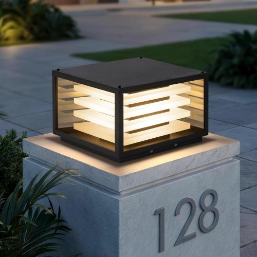11.8 Outdoor Post Lights Hard Wired, Glass Pillar Lights Outdoor Waterproof, 3000K LED Column Light Outside, AC100-240V Large Square Post Lamp, Modern Pillar Light for Patio Columns (1 Pack)
