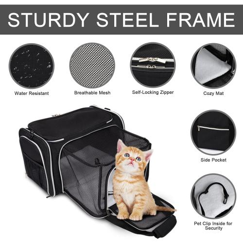 BAGLHER Cat Carrier Bag,Airline Approved Pet Carrier Soft Side Pet Travel 5 Sides Open Doors 3 Sides Expandable Foldable Dog Carrier with Fleece Pad