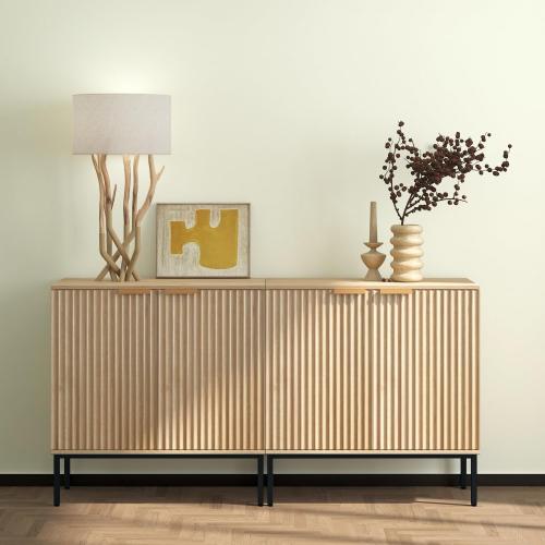 Fluted Sideboard, Buffet Cabinet with Storage, Wooden with Doors and Shelves, Accent Cabinet for Living Dining Room, Entryway