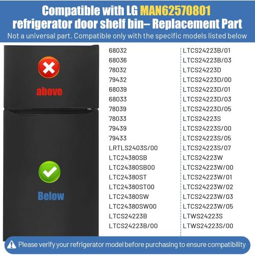 MAN62570801 Refrigerator Door Shelf Bin Compatible With LG Kenmore Refrigerator Parts Replacement Fridge Door Shelf LTCS24223S LTCS24223D LTWS24223S LRTLS2403S Fridge Door Basket Right