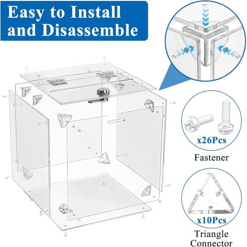Acrylic Donation Raffle Box with Slot & Lock, Large Clear Ballot Offering Suggestion Ticket Holder for Fundraising Drawing Storage Container Tip Jar Voting Charity (9.8 x 9.8 x 9.8 Inch, Clear)