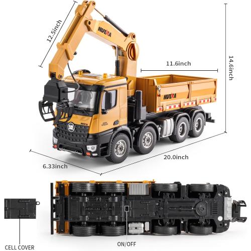 26CH Remote Control Dump Truck, 4 in 1 RC Dump Truck Wood Grabber Toy, Heavy Duty Construction Toys Vehicle, Birthday Gifts Ideas for Kids Adults, 1/14 Scale Trucks