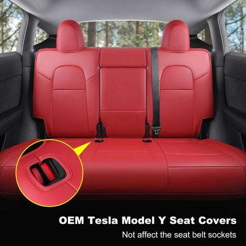 Tesla Model Y Car Seat Covers Nappa Leather Car Interior Seat Airbag Compatible Cushion Cover Full Set Custom Fit 2024 2023 2022 2021 2020, Nappa Wine Red