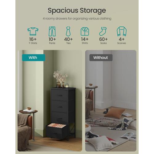 SONGMICS BELLAH Collection - Dresser for Bedroom, Chest of Drawers, Storage Organizer Unit, Closet, Entryway, Steel, 4 Drawers, Modern, Ink Black and Ebony Black ULGS314B01S