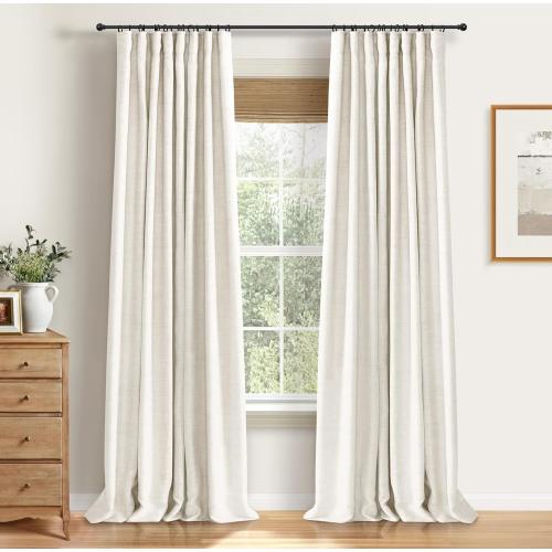 100% Blackout Shield Full Blackout Curtains for Bedroom  2 Panels Set, Clip Rings/Rod Pocket Faux Linen Black Out Curtains for Living Room, Thermal Insulated,, Beige