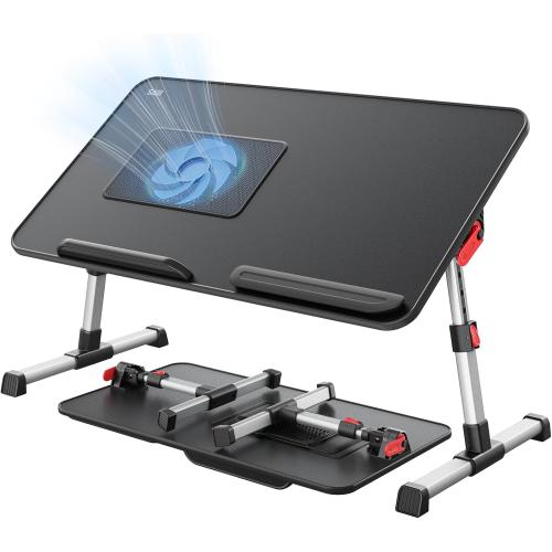 Laptop Desk for Bed with Cooling Fan, SAIJI Height & Angle Adjustable Laptop Stand for Bed, Lap Desk Tray Table, Lightweight Foldable Portable Computer Table for Couch Sofa Chair Floor Desk (Black)