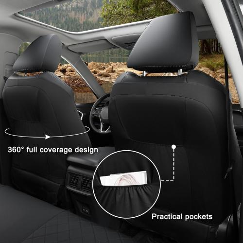 GIANT PANDA Full Set Car Seat Covers Custom Fit Ford Bronco 4 Door 2021 2022 2023 2024 2025 Base, Big Bend,Black Diamond,Outer Banks,Badlands,Wildtrak,Heritage with Rear Cup Holder,Faux Leather(Black)