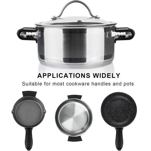 4 Pcs Non-Slip Silicone Hot Handle Holder & Assist Grips, Potholder for Cast Iron Skillets, Heat Resistant Handle Cover Sleeve for Frying Pans, Casserole, Cookware Handles, Black