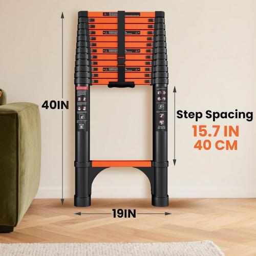 16.5 FT Telescoping Ladder, Aluminum Extension Ladder, 330 lbs Load Capacity, Multi-Purpose Collapsible Ladder for Home and Work; Orange