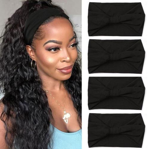 XTREND 4 Packs Wide Headbands Fashion Bandana Bohemian Style Elastic Knotted Non-Slip Headband Black Women Outdoor Sports Yoga Sweat Absorbent Solid Color Hair Accessories (Black Series)