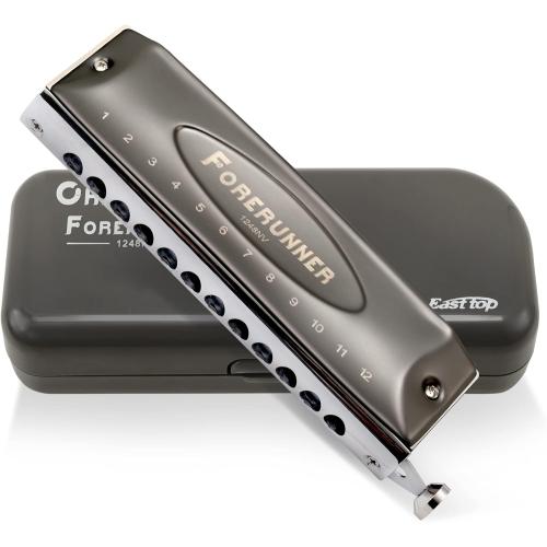 East top Harmonica, Forerunner Chromatic Harmonica C Key 12-Hole 48 Tones Mouth Organ Key of C for Adults, Beginners and Students