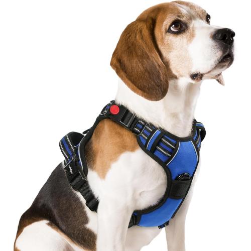 rabbitgoo Dog Harness Medium Sized, No Pull Pet Harness with 3 Buckles, Adjustable Soft Padded Vest with Control Handle, Walking Reflective Pet Vest for Medium Dogs, Blue, M