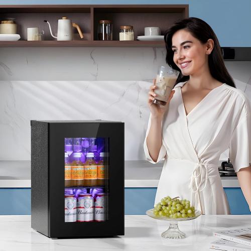 Antarctic Star 18L Beverage Refrigerator Cooler 24Can, Mini Fridge with Quiet Compressor, LED Light,Freestanding Small Fridge with Electronic Temperature Control for Home and Bar(40-61 ℉)