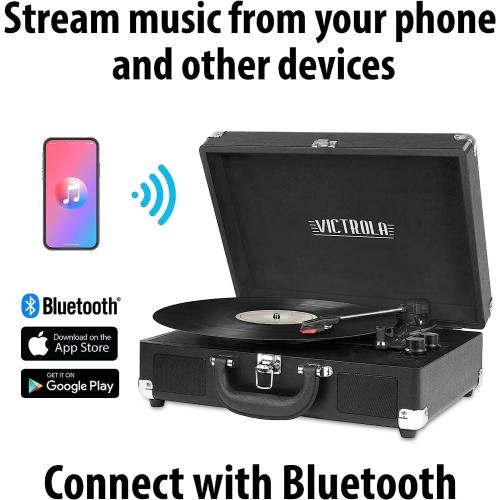 Victrola Parker – 3-Speed Bluetooth Suitcase Turntable with Built-In Stereo Speakers, Aux-In, RCA & Headphone Jack, Wireless Music Streaming (Black)