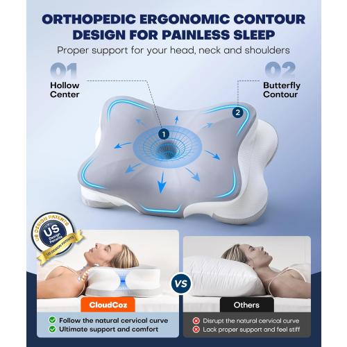 Ultra Pain Relief Cervical Neck Pillow for Sleeping, 5X Support Ergonomic Contour Pillow for Deep Sleep, Cooling Memory Foam Pillows for Adults, Orthopedic Bed Pillow for Side Back, Stomach Sleepers