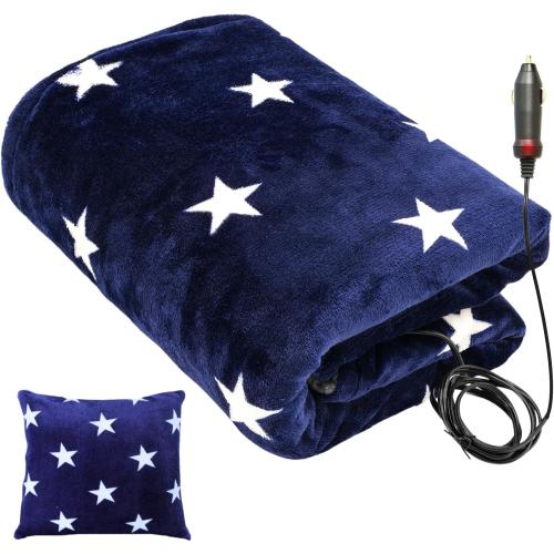 Car Heated Blanket - 12-Volt Portable Blanket for Car, Truck, SUV, RV - Soft Flannel and Sherpa - Travel Size 59 x 43