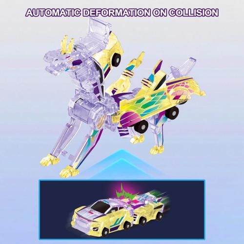 Collision Transforming Dinosaur car Toy | 2-in-1 robo Crash Magnetic Race Cars | Transform into Dinosaurs Robot Toys | for Boys & Girls Age 4-8 (Crystal Purple Dragon)
