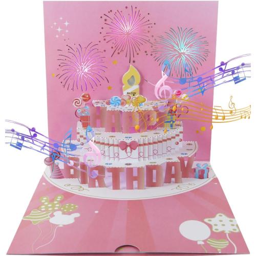 Musical, Firework, 3D Popup Birthday Cards with Light and Music, Blowable, Plays Hit Song 'Happy Birthday', for Women, Men and Kids